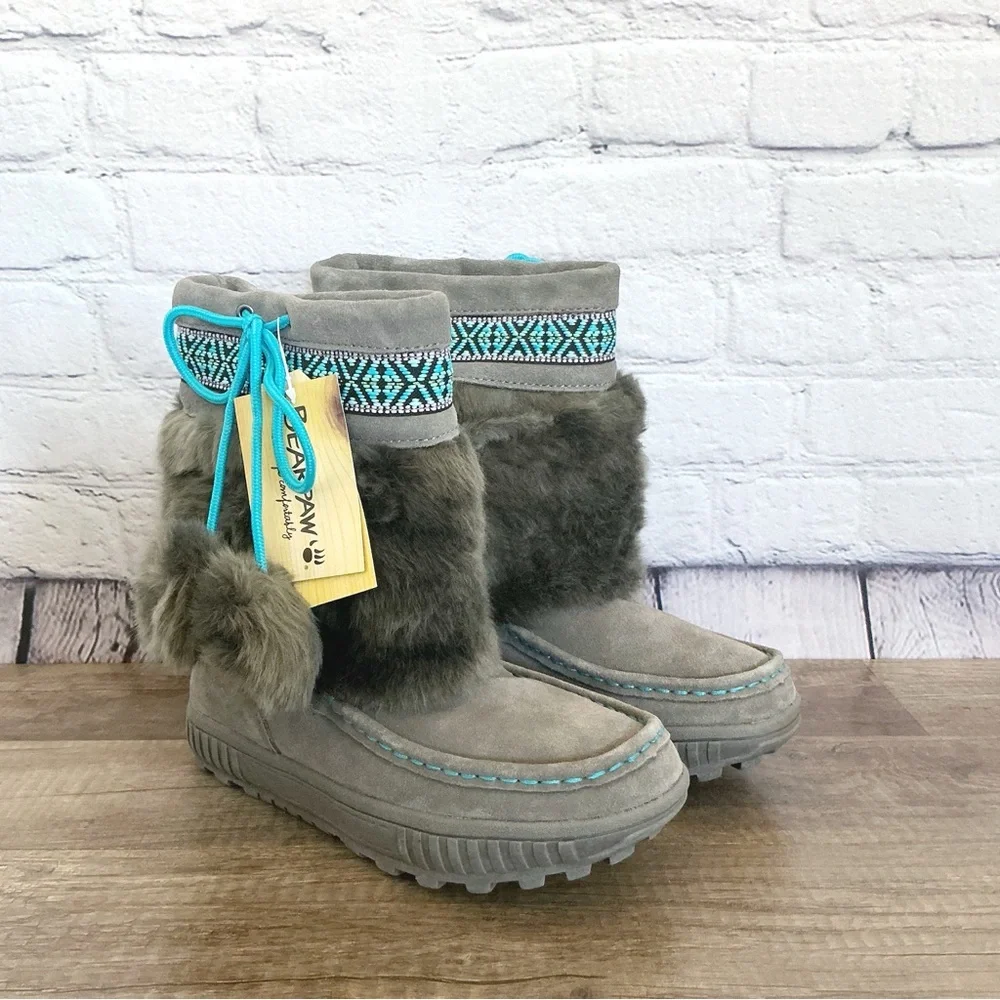 New Bearpaw Gray Fur Boots Hope Youth Size 5